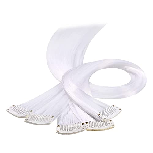 Beauty7 Braiding Hair Extensions Clips Synthetic Fiber Hair Extensions Straight Hairpieces Braid With Hair Clips Braiding For Hair Extension for Girls Women 50cm/20 inch 5 Pcs Hair Accessories White