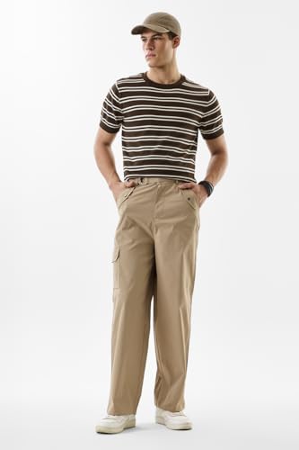 Image of SNITCH Men Cargo Pants | Relaxed Fit Wide-Leg Utility Wear | 100% Polyester with Herringbone Texture & Multiple Utility Pockets | Durable Design for Casual & Everyday Wear