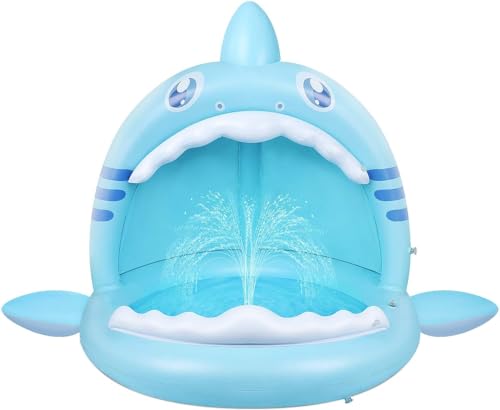 Baby Pool,Shark Splash Toddlers Swimming Pool with Canopy,Portable Inflatable Kiddie Paddling Pool...