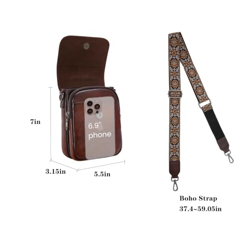 Image of HESHE Small Leather Crossbody Bag for Women RFID Phone Purse with Card Slot | Anti Theft,Genine Leather,Wide Adjustable Strap,Multi-Pocket Fits 6.9 inch Phone Trendy Shoulder Cross Body Bag for Daily,Travel