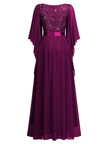 Image of Miusol Women's Deep-V Neck Lace Contrast Sequin Formal Evening Maxi Dress