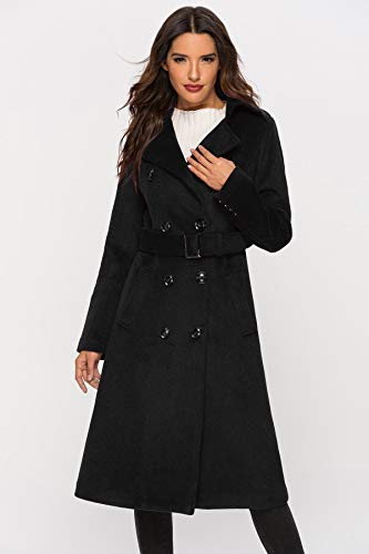 Escalier Womens Wool Coat Double Breasted Pea Coat Winter Long Trench Coat with Belt3