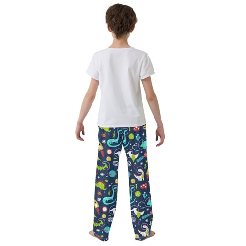 ZZXXB Space Dinosaur Planet Boys Long Pants Soft Trousers Elastic Waist Kids Lounge Bottoms with Pockets S-XL3