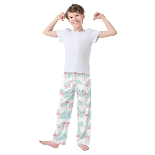 Aloha Flamingo Palm Leaf Boys Long Pants Soft Trousers Elastic Waist Kids Lounge Bottoms with Pockets S-XL2