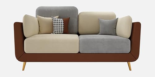 Image of Black Wood Modern Montez Luxurious Velvet 2 Seater Sofa for Bedroom, Living Room, Dining Room, Drawing Room, Home Office in Bug Resistant Wood (Brown & Beige, 2 Seater)