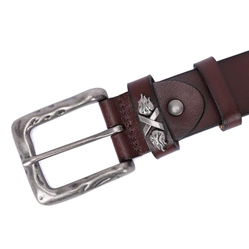 Image of Mens Casual Jean Belt Full Grain Leather Heavy Duty Punk Western Cowboy Belt 7 Holes Gift Box Packaging