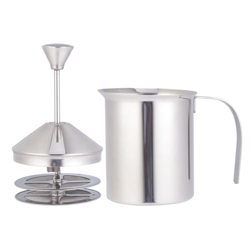 VOSAREA 400cc Espumador de Leche Manual con Doble Malla Acero Inoxidable Batidora de Leche para Capuchino Latte y Café Casa o Cafetería
