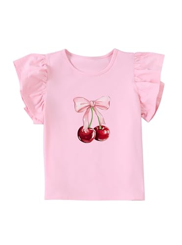 Image of Girls' Summer Shirts Cute Tops Ruffle Sleeve Crew Neck Casual Tees