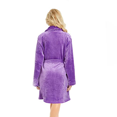 Image of U2SKIIN Women Fleece Robe, Short Cozy Plush Robes for Womens Soft Shawl Collar Warm Spa Bathrobe