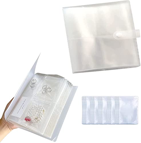Transparent Jewelry Storage Book, Portable Travel Jewelry Earring Organizer Storage Booklet Bag, Clear Storage Bag Storage Book Jewelry Storage Bag Plastic Anti-Tarnishing (84 Slots + 100 sealed bags)