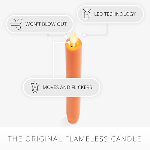 Image of Luminara Taper, 1 inch x 9.5 inch AA Battery Wax Flameless Candle w /Timer, Remote Available Russet Orange Flickering White LED Light Flame, Home Decor for Halloween Fall Indoor Candlestick Decoration