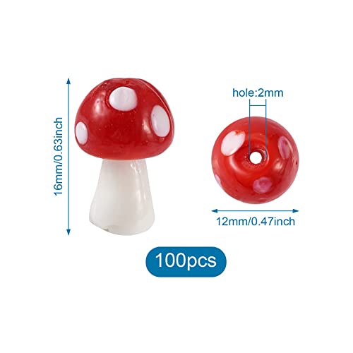 Craftdady 100Pcs Cute Mushroom Lampwork Beads Red White Small Handmade Glass Spacers Beads for Jewelry Bracelets Earring Making Hole: 2mm - Image 3