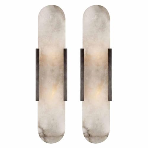 Image of Natural Alabaster Wall Sconces Set of 2 Marble Wall Lamp Bathroom Vanity Light Fixtures Alabaster Sconce Lighting White Stone Wall Mount Lamp for Bedroom Living Room Hallway Stairs Kitchen