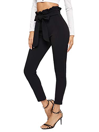 Floerns Women's Stretchy Workwear Office Skinny Pants with Belt Black S