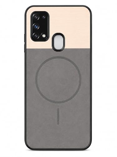 Image of Bintage Mac Safe Design Hard Slim Back Case | Soft Border Camera Protect | Dual PU Leather Finish Back Cover Compatible for Samsung M31 Prime 4G - White & Grey
