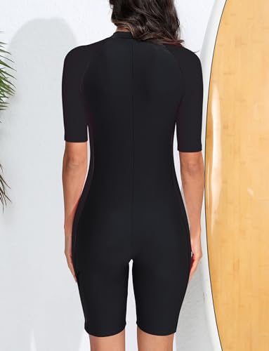 FEOYA Women One Piece Swimsuit Short Sleeve Boyleg Surfing Swimwear Quick Dry Bathing Suits Built in Bra2