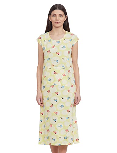 Zivame Women's Cotton Short Sleeve Nightgown (ZI60C5-Lime Yellow_Multicolor_Extra Small)