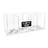 Isaac Jacobs 4-Compartment Clear Acrylic Organizer- Makeup Brush Holder- Storage Solution- Office, Bathroom, Kitchen Supplies and More (Marble)