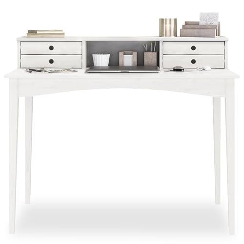 IDIMEX Schreibtisch Milano mit 4 Schubladen und 1 Fach weiß aus Massivholz, robuste Verarbeitung PC-Tisch mit Stauraum für Büro und Home-Office
