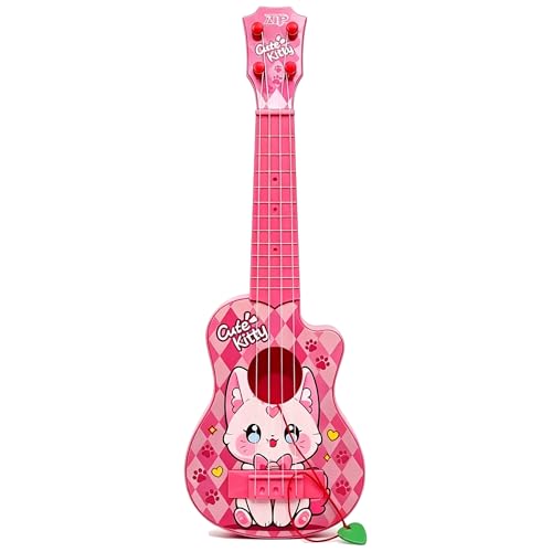 LeeQee Kids Ukulele Guitar - 17 Inch Pink Ukulele for Tooddler Girls Boys, Kitty Style Toy Guitar Kids Musical Instruments with Picks, Beginner Educational Toys Gift for Age 3-6 (Kitty)