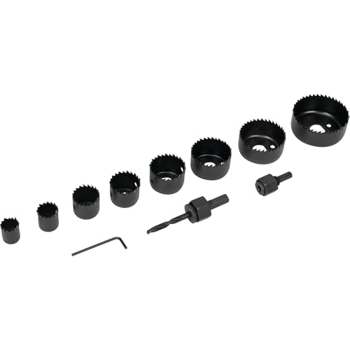 Performance Tool 1987 12 Pc. Hole Saw Kit, 3/4 in. to 2-1/2 in., Heat-Treated Carbon Steel, Great for Wood and PVC, 1 in. Cutting Depth