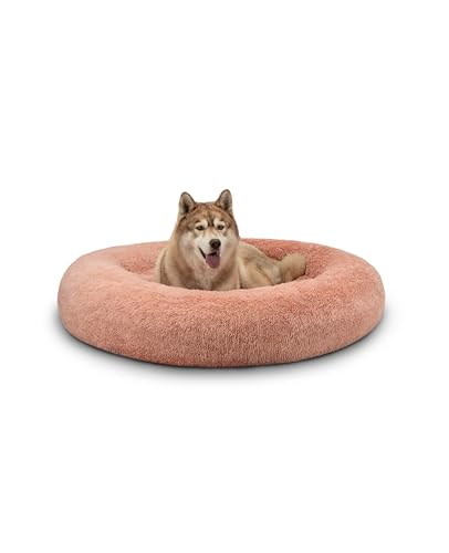 lionto Donutbett für Hunde und Katzen, Flauschiges Hundebett rund für kleine und große Heimtiere, Ø 120 cm, weiches Katzenbett aus kuscheligem Plüsch, Hundekissen mit extra Dicker Füllung, rosa