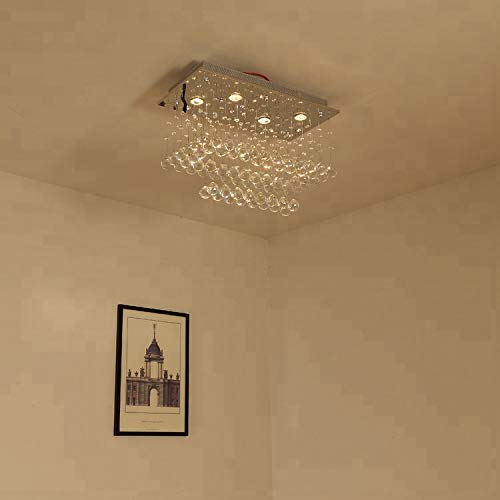 Image of Crystal Glass Ceiling Lamp Stainless Steel Chandelier with Glass Bead & Sparkling K9 Crystal Chandelier 6 (Yellow) Light A1