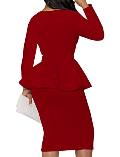 Image of MAYFASEY Church Dresses for Women Vintage Ruffle Peplum Wear to Work Office Business Cocktail Party Pencil Knee Dress