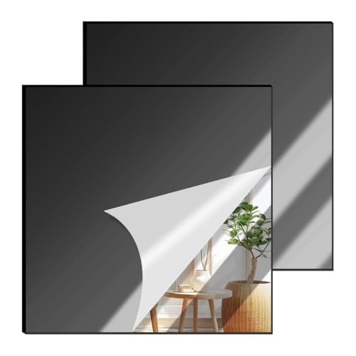 Image of 2 Pcs 8x8 Inch Black Acrylic Mirror Sheet, 1 /8 Inch Thick Opaque Glossy Mirror, Plexiglass Mirror Sheets with Protective Film, Rigid Mirror Acrylic Sheets for Sawing, DIY, Laser Cutting and Engraving