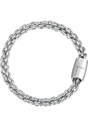 Breil, Collezione Magnetica, Bracciale Small Breeze, con Catena Intrecciata in Acciaio Lucido Specchiato, Pratica Chiusura con Magnete, Misura 19 Cm, Colore Silver
