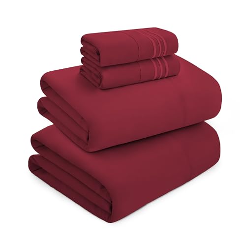 Mocassi Luxury King 4-Piece Sheet Set - 1800 Premium Hotel Quality - Easy-Fit, Wrinkle, Fade Resistant Bed Sheets and Pillowcases - All Around Elastic Fitted Sheet, Deep Pocket, Burgundy