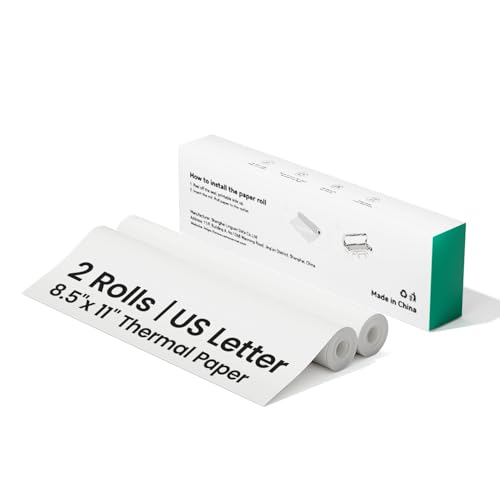 Thermal Printer Paper 8.5x11Inch, 2 Rolls Per Box, US Letter Size Printer Paper, Long-Term Archival Quality, Compatible with CamScanner P1 Pro Printer, Compact and Portable (44 Sheets)