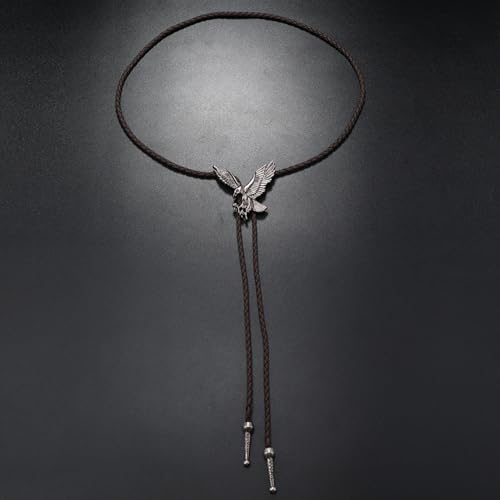 Image of Bolo Tie for Men Women Cowboy Turquoise Celtic Natural Tiger Eye Stone Longhorn Bull Western Leather Bolo Necktie