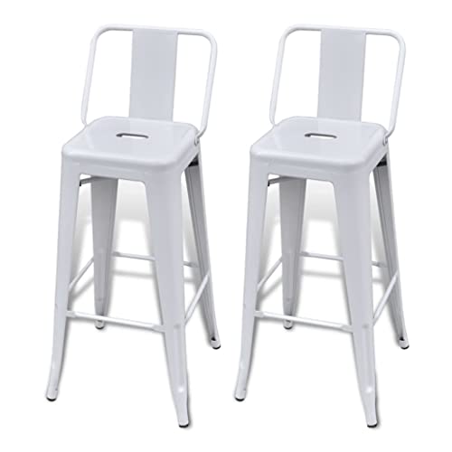 vidaXL Lot de 2 de Tabourets de Bar Hauts avec Dossier Blanc