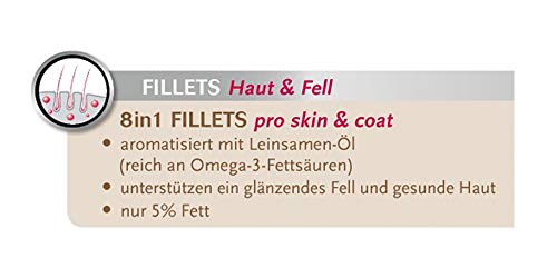 8in1 Fillets Pro Skin & Coat Hunde-Snack mit Hähnchen, funktionale Leckerlis für Hunde, aromatisiert mit Leinsamenöl, 80 g Beutel
