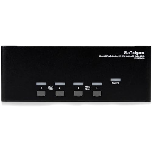StarTech.com 4 Port Triple Monitor DVI USB KVM Switch with Audio & USB 2.0 Hub - Multi Monitor KVM - USB DVI KVM Switch (SV431TDVIUA),Black - Thumbnail 2