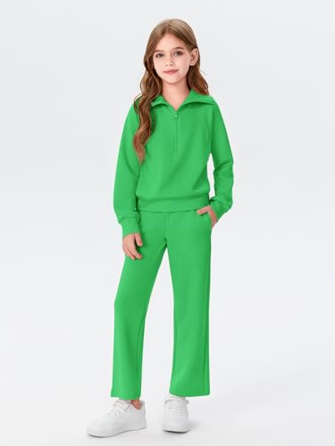 Image of Haloumoning Girls 2 Piece Outfits Sweatsuit Half Zip Long Sleeve Sweatshirts Sweatpants Tracksuit Sets 5-14 years