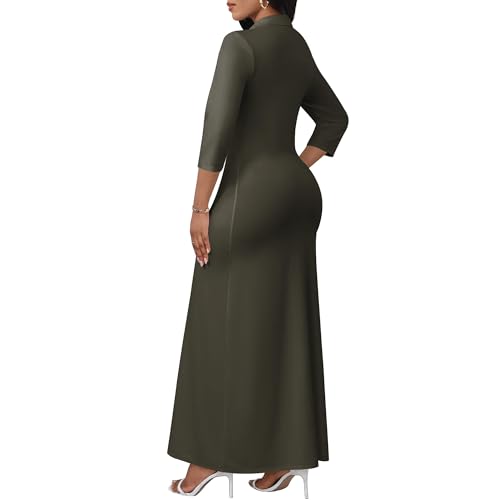Image of PinkPatty Women's Casual 3 /4 Sleeve Polo V Neck Bodycon Maxi Dress
