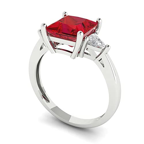 Clara Pucci 2.32 ct Brilliant Princess Cut Simulated Ruby 14k White Gold 3 Stone anniversary Wedding Engagement Ring2