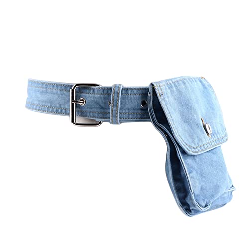 Women Denim Belt with Removable Pocket Alloy Buckle for Blazer Dress Shirt
