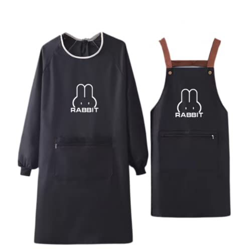 Women Kitchen Apron with Big Pockets,Chef Long Sleeves Waterproof Apron for Cooking Baking Cleaning Work