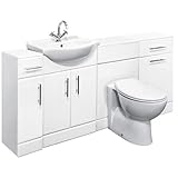 VeeBath Linx 1600mm Bathroom Vanity Unit Cabinet Combination Set with Storage and WC Toilet Unit, Pan and Cistern