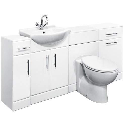 VeeBath Linx 1600mm Bathroom Vanity Unit Cabinet Combination Set with Storage and WC Toilet Unit, Pan and Cistern