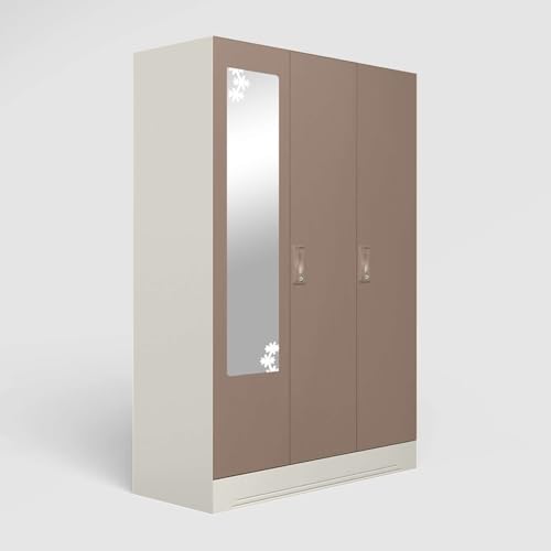 Image of Interio by Godrej Almirah Slimline 3-Door Steel Almirah, Cupboard for Clothes (Alpine White and Portabella Matte), 1-Year Warranty, 7 Shelves, 1 Locker, Star Design Mirror