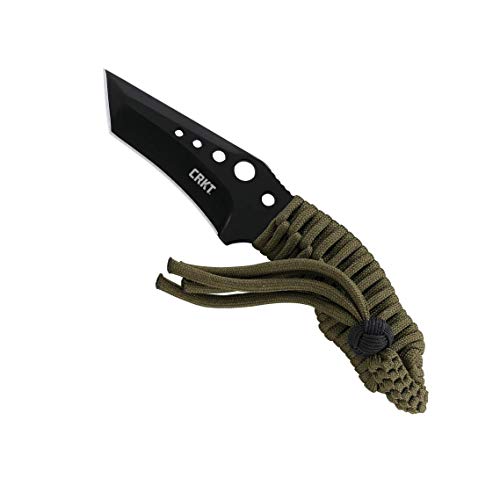 CRKT Triumph N.E.C.K. Fixed Blade Knife with Sheath: Compact Emergency Knife, Black Recurved Dual-Grind Blade, Skeletonized Handle, Survival Paracord Handle, Gear Compatible Sheath 2030CW