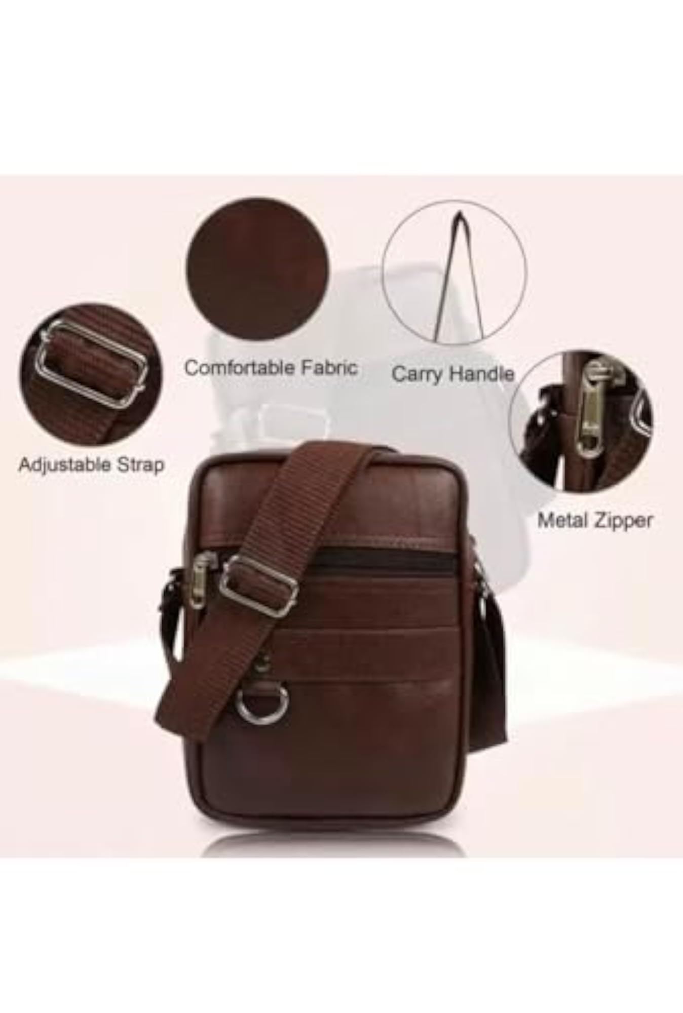 Faux Leather Crossbody Sling Bag for Men, Adjustable Strap