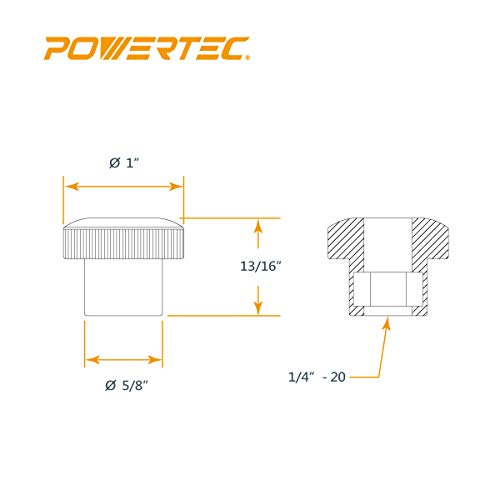 Image of POWERTEC 10 Pack 1 /4 inch-20 Round Knobs, Threaded Clamping Knobs for T Track & Table Saw Accessories, Featherboard, Woodworking Jigs on Miter Saw, Router Table, Drill Press (QNB3004-P2)