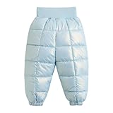 Toddler Boys Girls Glitter Ski Pants Elastic Waist Thermal Quilted Down Rain Pants Fleece Lined (Light Blue, 3-4 Years)