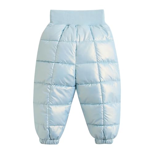 Toddler Boys Girls Glitter Ski Pants Elastic Waist Thermal Quilted Down Rain Pants Fleece Lined (Light Blue, 3-4 Years)