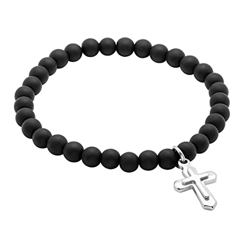 Pulsera elástica de acero inoxidable unisex con cuentas negras cruzadas, religiosas, regalos de joyería para mujeres, Metal Cover
